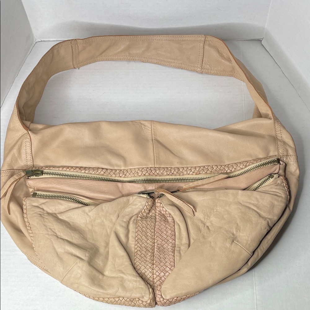 Jesslyn Blake Anthropologie X-large soft calf leather woven trim shoulder bag